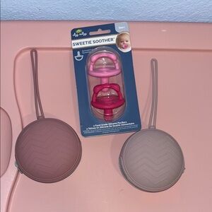 Pink and Taupe Silicone Pacifier Set